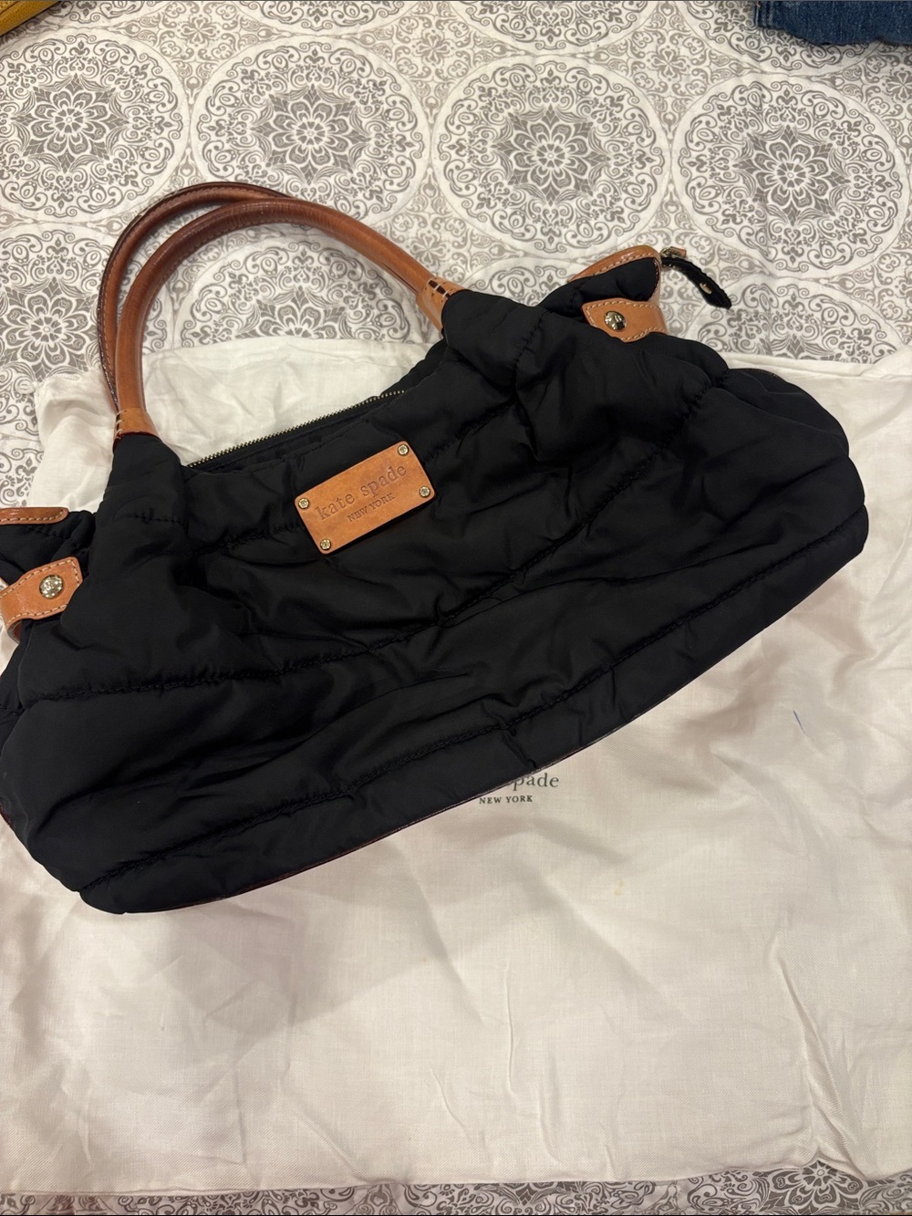 kate spade Black Nylon Shoulder Bag with Brown Leather Trim